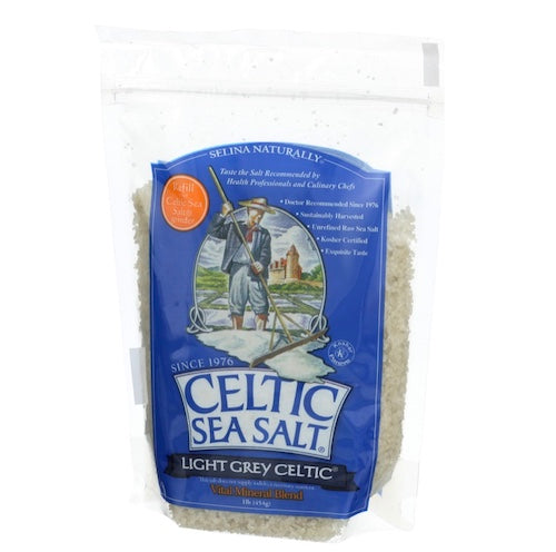 CELTIC SEA SALT, UNREFINED, LIGHT GREY, COARSE, 1 LB BAG